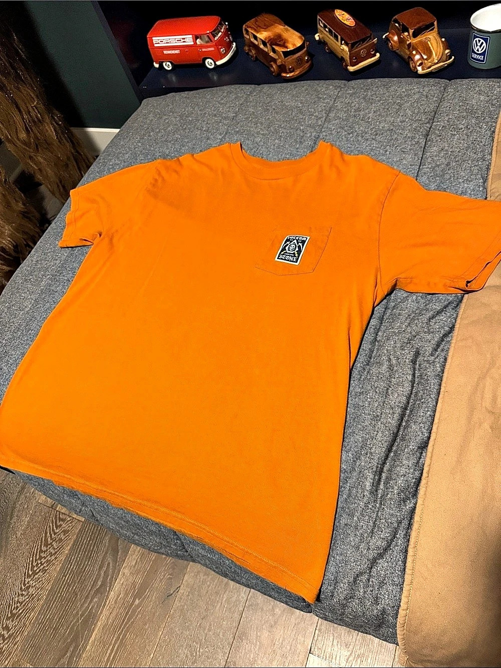Volcom Pocket Tee with Skull Stone Logo Orange
